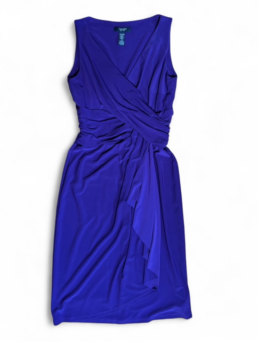 Chaps Sleeveless Ruched Wrap-Style Midi Purple Dress Women’s XS